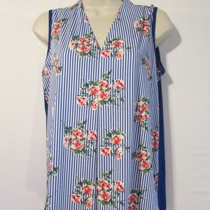 AKA POSH Sleeveless Top BLUE Striped Floral Small